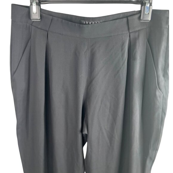 Theory Womens Black Tappered Leg Pleated Pants Silk & Spandex Blend Size 10 - Picture 10 of 13